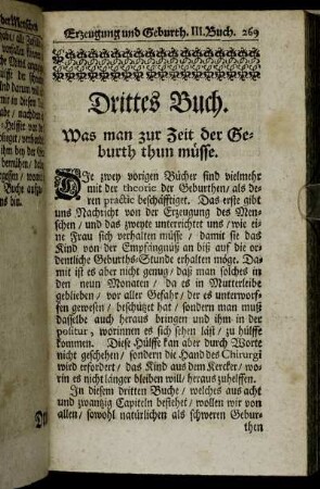 Drittes Buch. Was man zur Zeit der Geburth thun müsse.