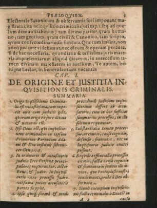 Cap. I. De Origine Et Iustitia Inquisitionis Criminalis.