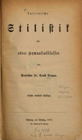 Lateinische Stilistik für obere Gymnasialklassen