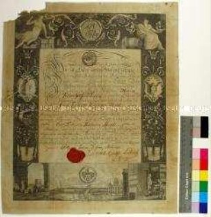 Lehrbrief der Deutsch-Französischen Kaufmannschaft der Tuch- und Seidenhändler für den Handlungsdiener Carl Friedrich Wilhelm Mente