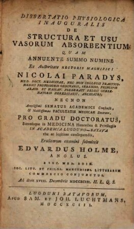 Diss. physiol. inaug. de structura et usu vasorum absorbentium