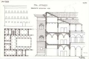 Eckert, Georg; München; Studienarbeiten - Pal. Strozzi (Teilgrundriss, Teilansicht, Schnitt)