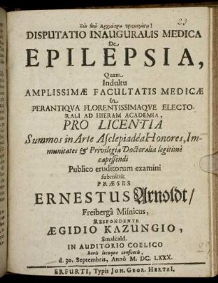 Disputatio Inauguralis Medica De Epilepsia