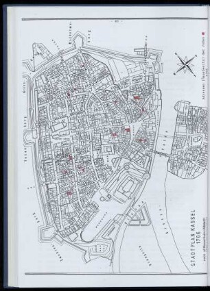 Stadtplan von Kassel mit markierten Adressen von 1766