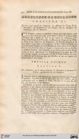 Chapitre XI: De tout ce qui regarde les Adoptions, les Alliances des Princes & des Princesses