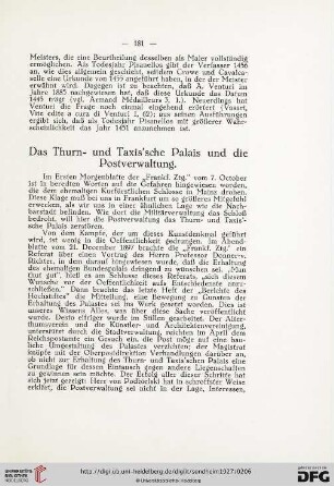 Das Thurn~ und Taxis'sche Palais und die Postverwaltung