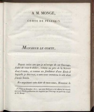 À M. Monge. Académie Royale des Sciences. Rapport.