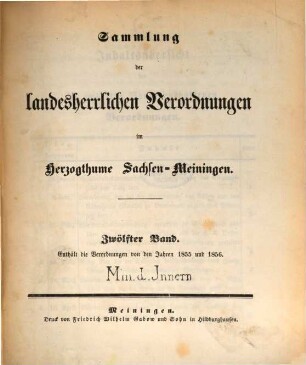 Sammlung der landesherrlichen Verordnungen im Herzogthum Sachsen-Meiningen, 12. 1855/56