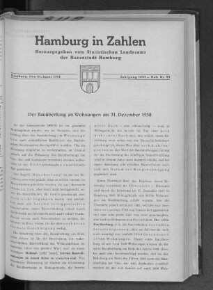 Der Bauüberhang an Wohnungen am 31. Dezember 1950
