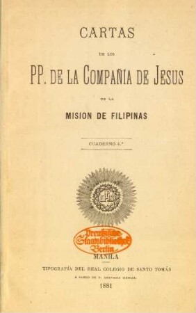 Cuaderno 4: Cartas de los padres de la Compañía de Jesús de la Misión de Filipinas