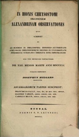 In Dionis Chrysostomi orationem Alexandrinam observationes