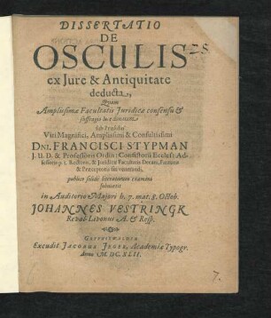 Dissertatio De Osculis ex Iure & Antiquitate deducta