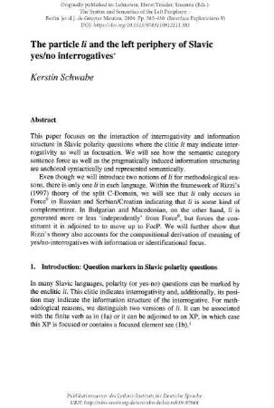 The particle li and the left periphery of Slavic yes/no interrogatives