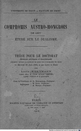 Le compromis austro-hongrois de 1867 : étude sur le dualisme