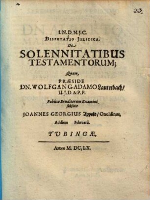 Disp. iur. de solennitatibus testamentorum