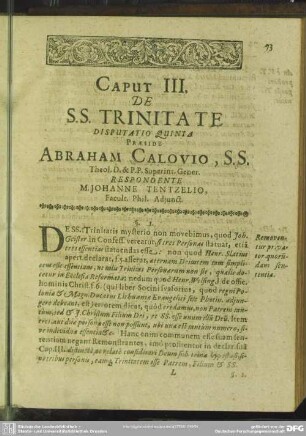 Caput III. De S. S. Trinitate