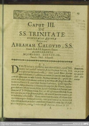 Caput III. De S. S. Trinitate