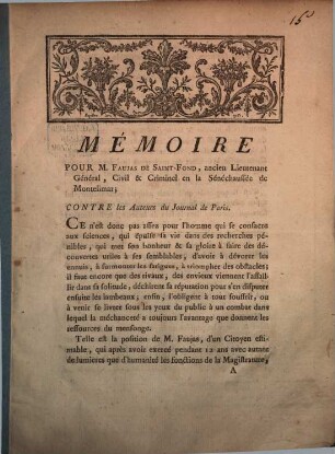 Mémoire pour M. Faujas de Saint-Fond ... contre les Auteurs du Journal de Paris