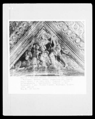 Ausmalung der Camera degli Sposi — Deckenmalereien — Stichkappe mit Szene aus dem Mythos von Orpheus: Orpheus in der Unterwelt