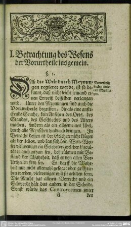 I. Betrachtung des Wesens der Vorurtheile insgemein