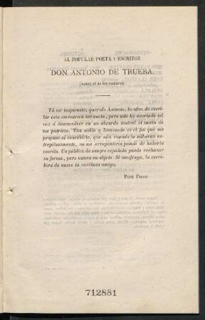 [Dedicatoria] A Don Antonio de Trueba
