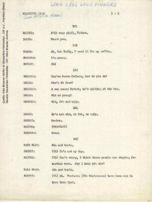 Englische Dialogliste (Auszug)