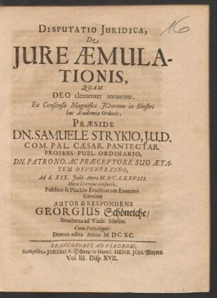 Disputatio Iuridica, De Iure Aemulationis