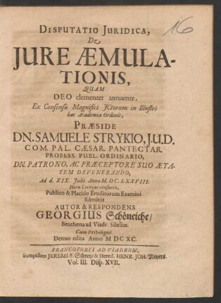 Disputatio Iuridica, De Iure Aemulationis