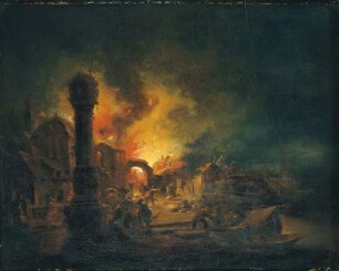 Nächtliche Feuersbrunst mit einer Kirche