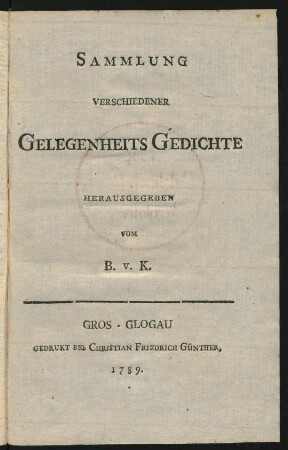 Sammlung verschiedener Gelegenheits Gedichte