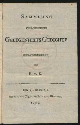 Sammlung verschiedener Gelegenheits Gedichte