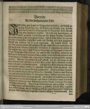 Vorrede An den hochgeneigten Leser