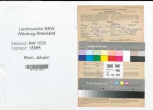 Entnazifizierung Johann Blum , geb. 26.12.1906 (Handlungsgehilfe)