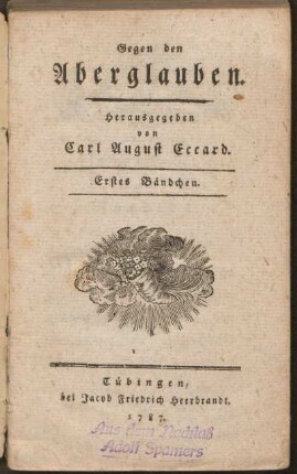 Erstes Bändchen: Gegen den Aberglauben, Erstes Bändchen