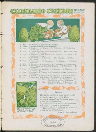Calendario Colibrí - Noviembre, 1ª Quincena