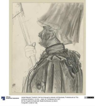 Friedrich Graf von Wrangel im Mantel mit Standarte, Porträtstudie zu "Die Krönung Wilhelms I. in Königsberg"