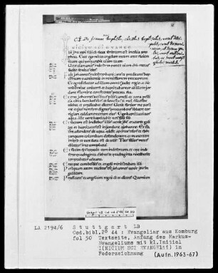 Evangeliar aus Komburg — Initiale I(NICIIUM SCI EVANGELII), Folio 50recto