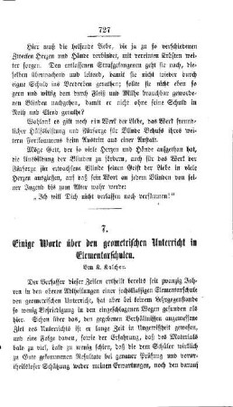 Einige Worte über den geometrischen Unterricht in Elementarschulen