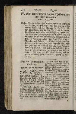 IV. Von den Pflichten wahrer Christen gegen ihre Nebenmenschen.