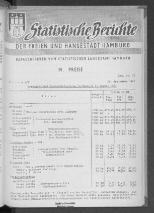 Erzeuger- und Großhandelspreise in Hamburg im August 1961 : Lfd. Nr. 29