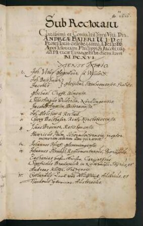Sommerhalbjahr 1616. Rektorat Andreas Bayer
