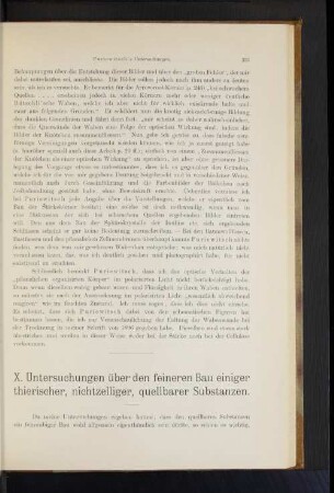 X. Untersuchungen über den feineren Bau einiger thierischer, ncihtzelliger, quellbarer Substanzen.