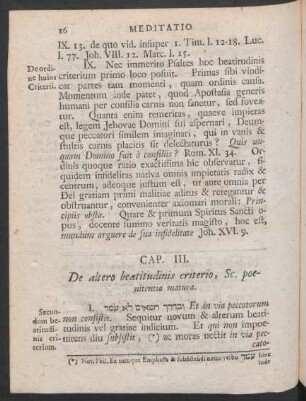 Cap. III. De altero beatitudinis criterio, Sc. poenitentia matura