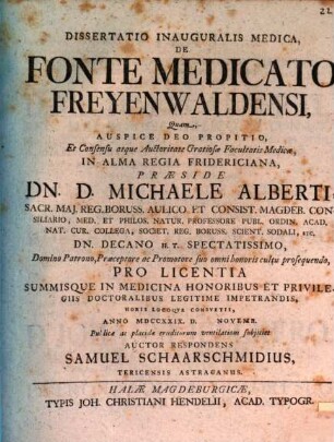 Diss. inaug. med. de fonte medicato Freyenwaldensi