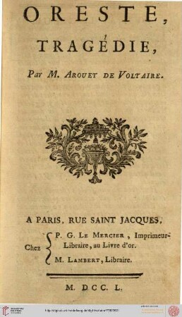 Oreste : tragédie