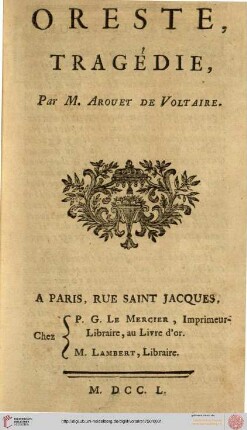 Oreste : tragédie