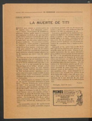 La muerte de Tití : Cuento infantil