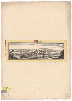 Ansicht von Sondershausen, Kupferstich, 1650 : Merian, Matthäus : Sondershausen / [Stecher Matthaeus Merian]. - Franckfurt : [Matthaeus Merian] , [1650]. - 1Kunstbl. : Kupferstich ; 31 x 8 cm