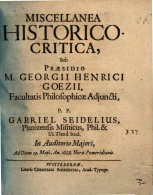 Miscellanea historico-critica