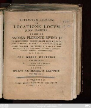 Retractvm Legalem In Locatione Locvm Non Habere
